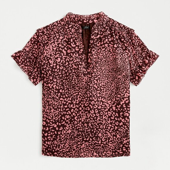 J.CREW Women's Short-Sleeve Ruffle Top In Leopard Size S - Picture 1 of 5